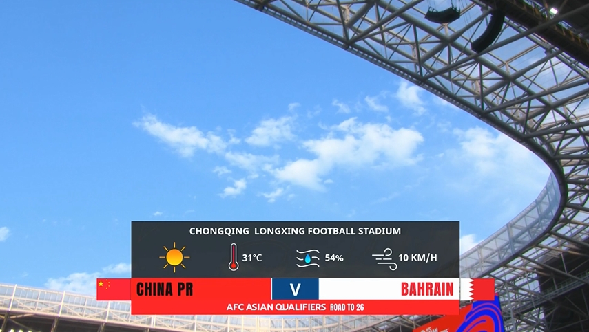 正值盛夏！國足主場(chǎng)重慶龍興足球場(chǎng)氣溫31℃，濕度54%
