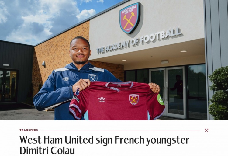 官方：西漢姆簽下巴黎FC19歲后衛科勞，球員將在U21效力